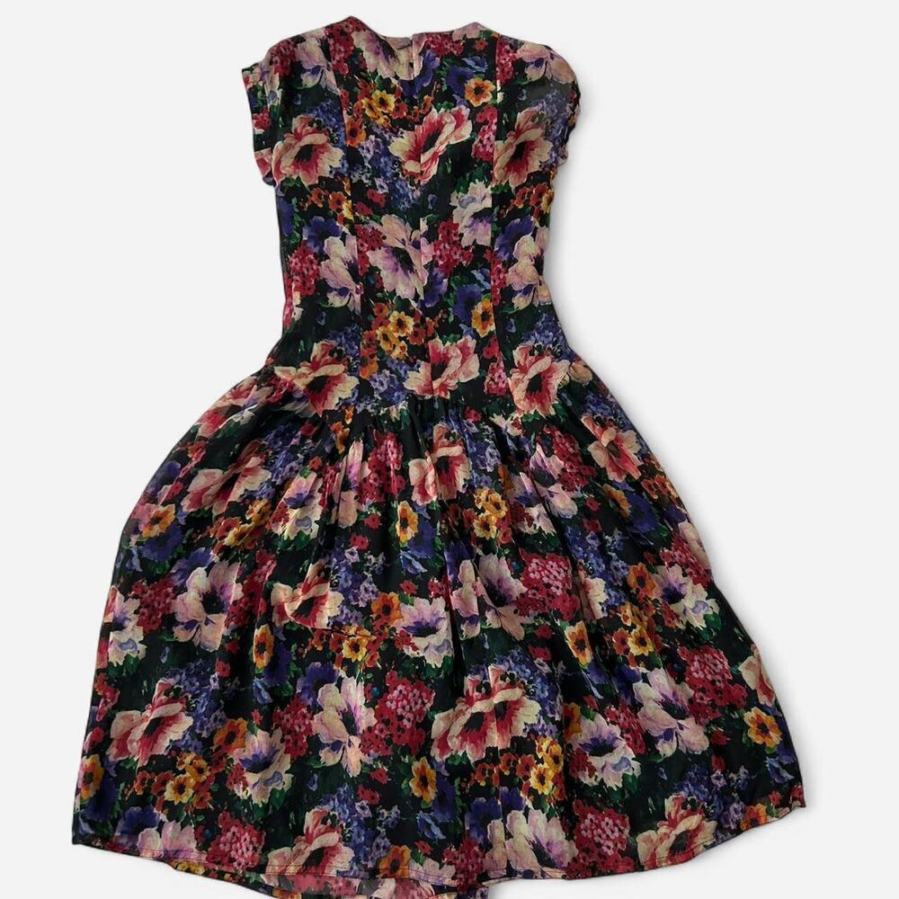 Vintage ARTWORK Floral fit and flare midi dress sweatheart neckline size 4 (XS)